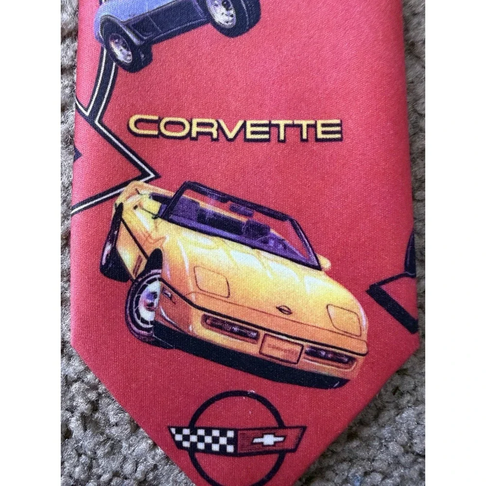 Chevrolet Chevy Corvette Ralph Marlin Neckwear Tie Red Cars Vehicle AOP USA JBHS